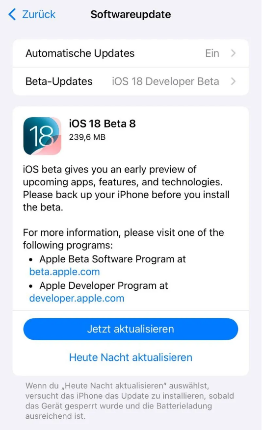 黔西南苹果手机维修分享苹果 iOS / iPadOS 18 开发者预览版 Beta 8 发布 